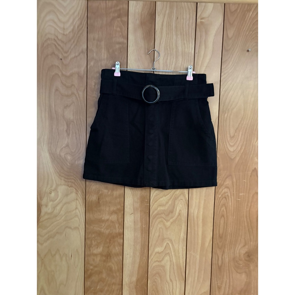 Forever 21 Black Belted Paperbag Waist Mini‎ Skirt Utility Pockets Size L